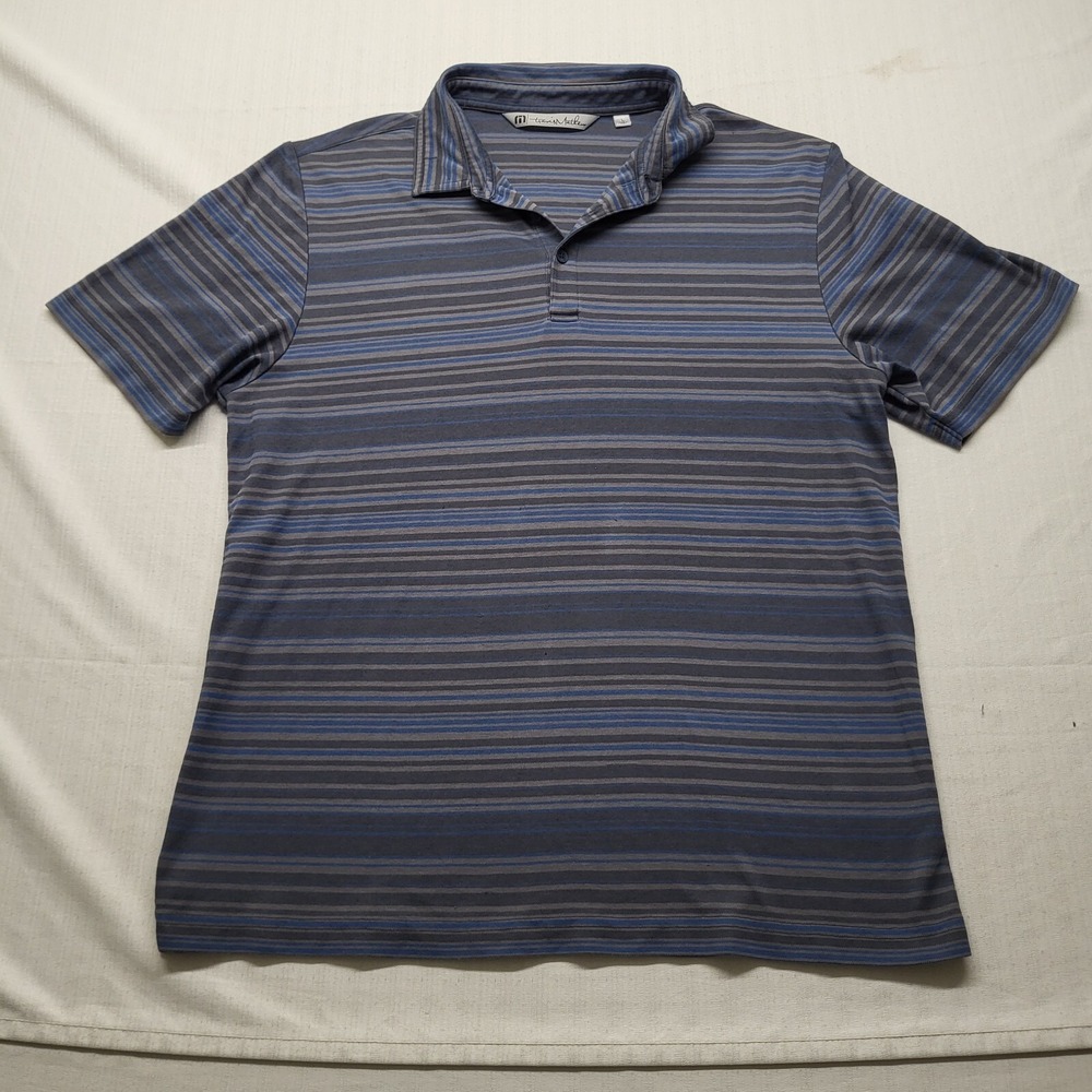 Travis Mathew Golf Polo Shirt Mens Large Gray Stripe Lightweight Cotton Blend